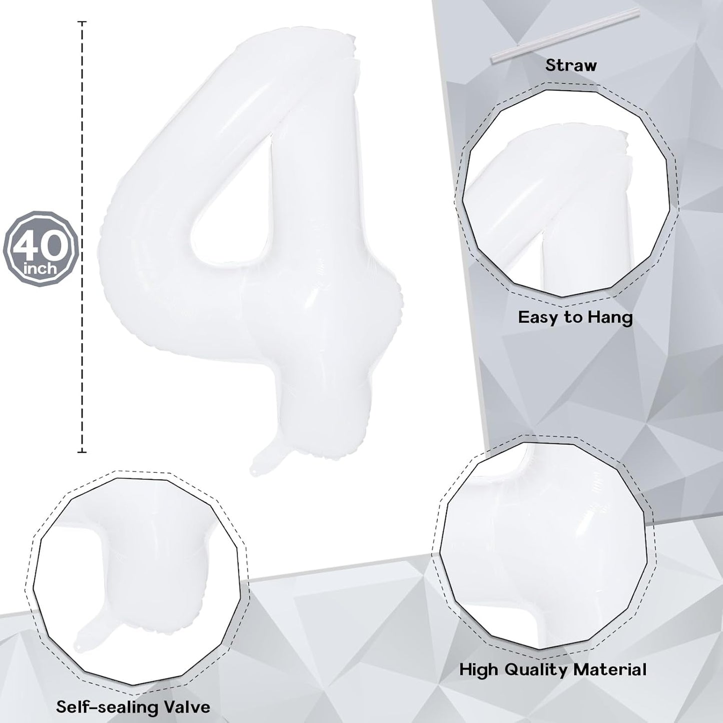 40 Balloons White, Giant Number 4 & 0 Helium Foil Balloon for Women 40th Birthday Decor, 40 Inch Self Inflating Mylar Number 40 Balloon for Man Anniversary Party Globos De Numeros Decorations Supplies