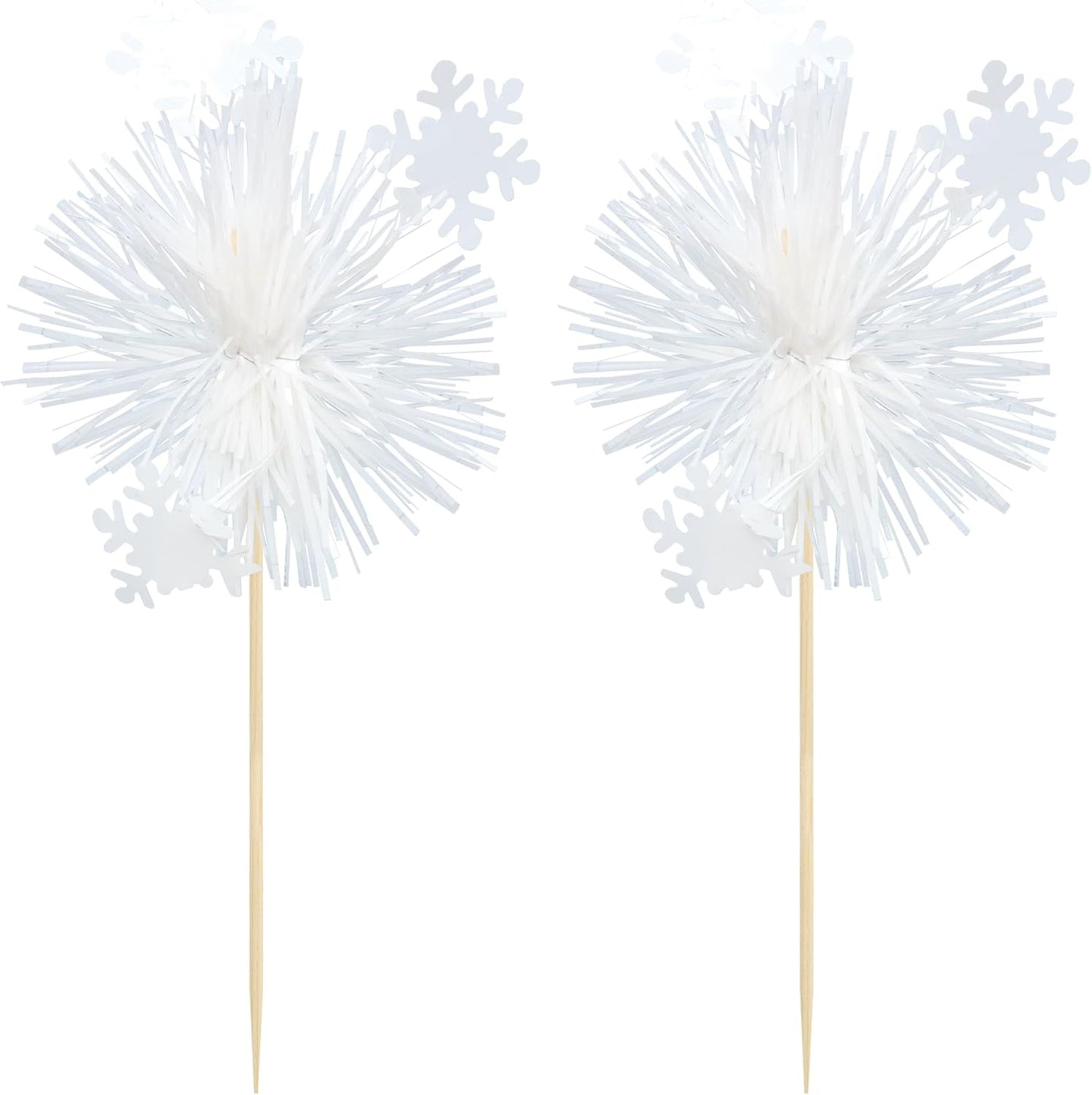 Gyufise 20Pcs Foil Firework Cupcake Toppers Sparkle Tinsel Cake Toppers Tinsel Drink Cake Decoration Cocktail Picks for Birthday Wedding Graduation Party Supplies White