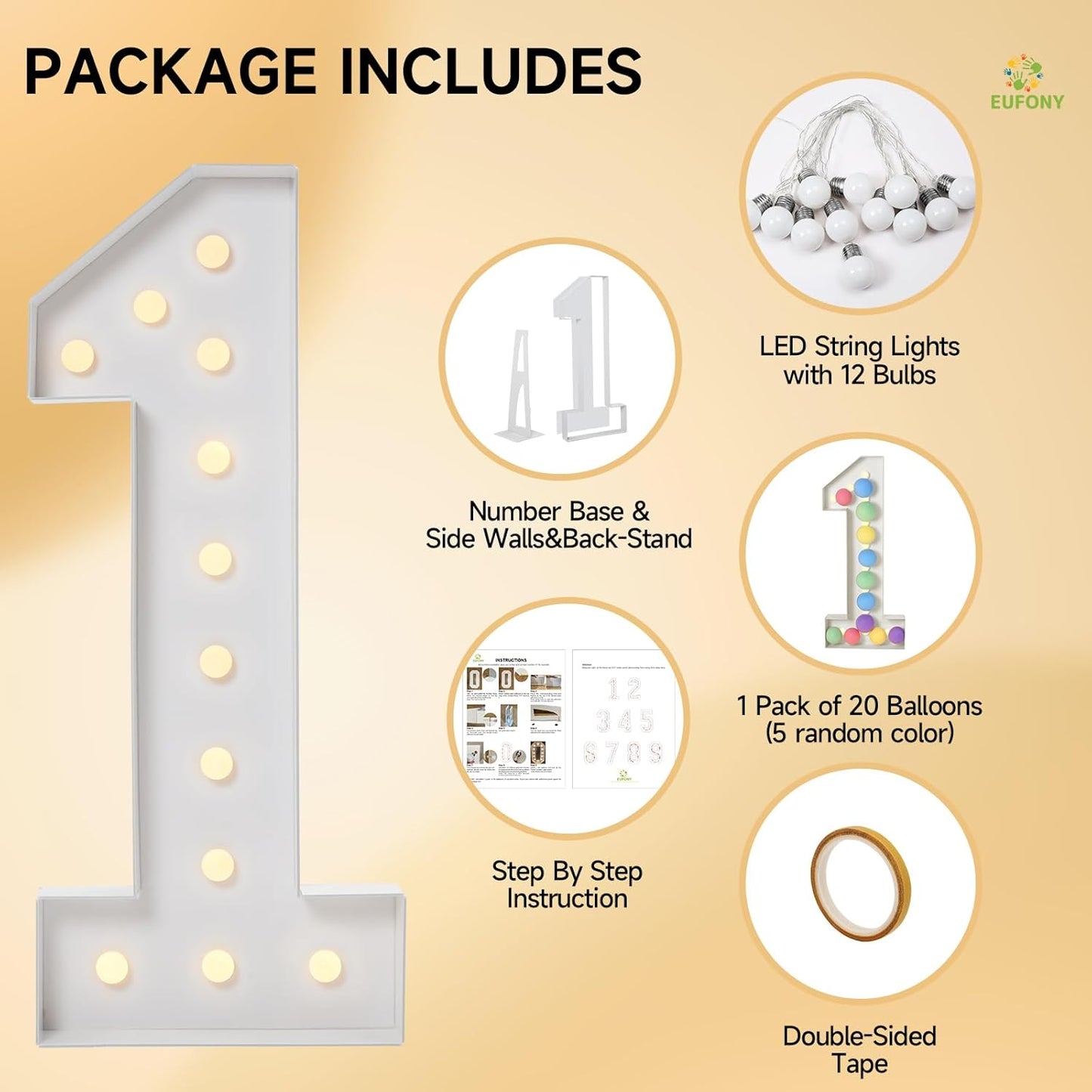 4FT Marquee Numbers, Large Light Up Numbers 5 for 5th 35th 50th Birthday Party Decorations, Giant Light Up Number for Anniversary Decor, 4 Feet Mosaic Number 5 with LED Lights DIY Kit