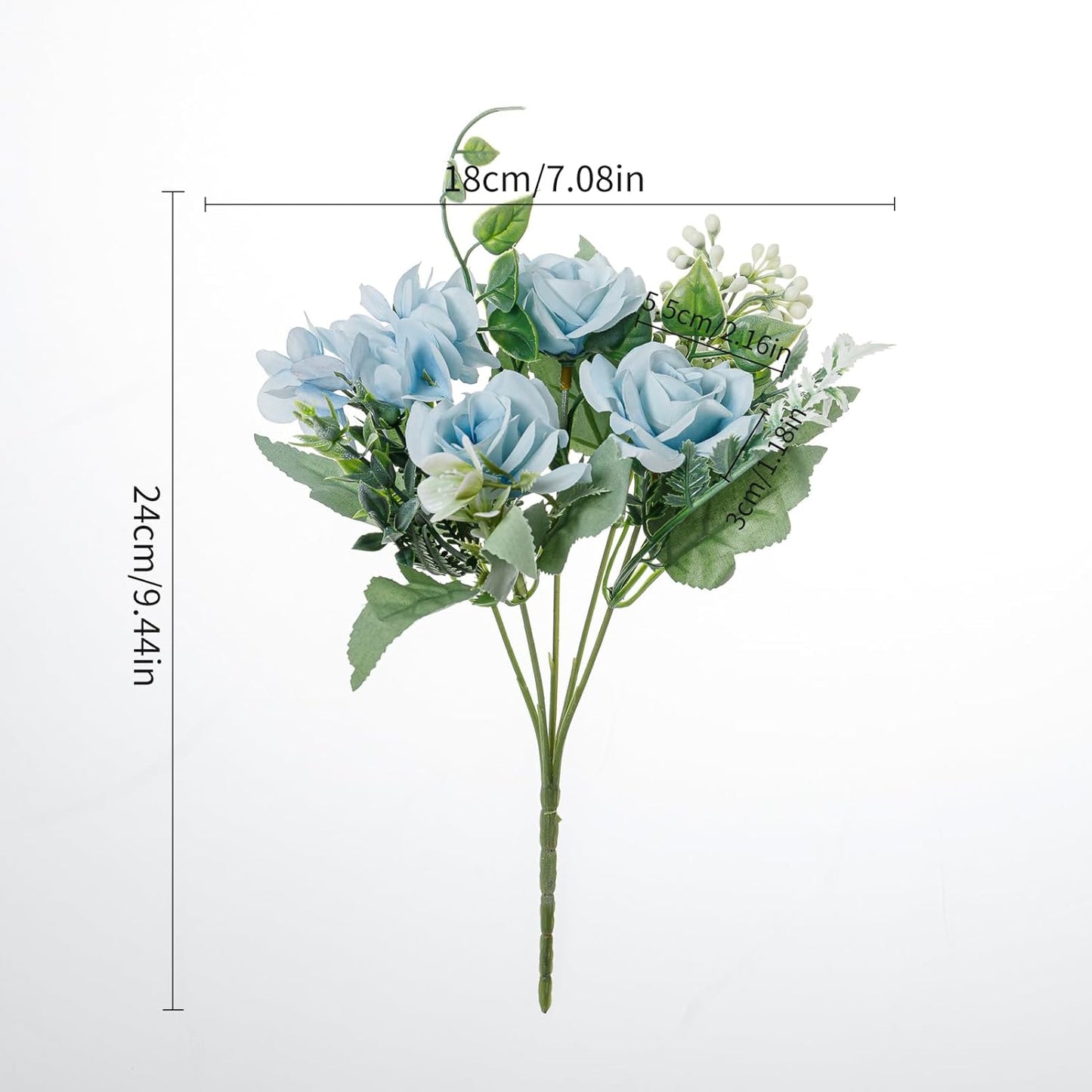 Artificial Flower 5 Branches Artificial Silk Fake Flowers Bouquet Small Roses for Wedding Home Office Tables Decor 2 Packs(Light Blue)