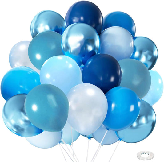 Blue Balloons, Light Blue and Navy Blue Birthday Balloons Party Decorations- 48Pcs 12inch Shades of Baby Blue, Pearl & Metallic Blue Latex Baloons for Balloon Arch Kit - Baby Shower Boy, Men Party