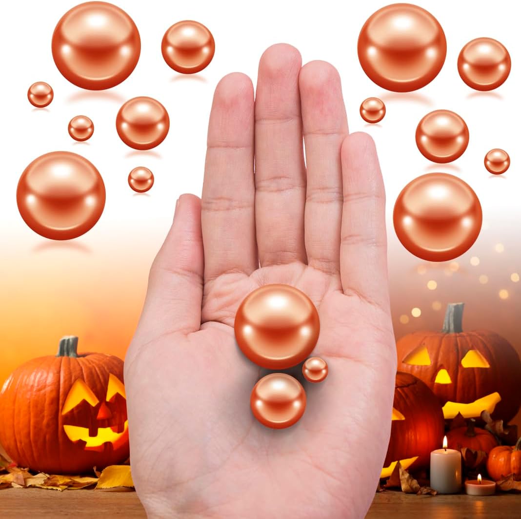 150Pcs Orange Polished No Hole Faux Pearl Beads for Vase Filling Decorations, Plastic Pearls Vase Fillers, Table Scatters, Wedding Centerpiece, Home Decor, 8/14/20 mm