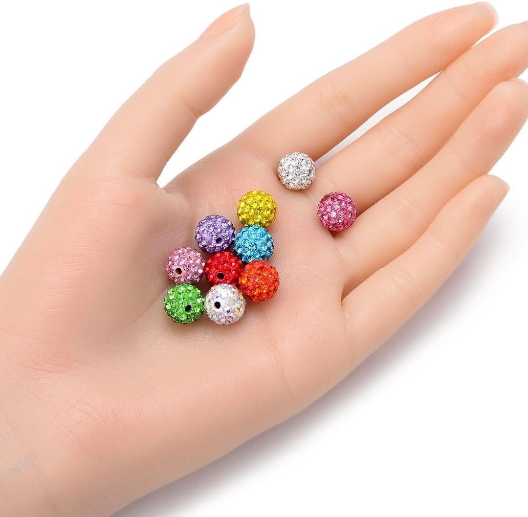 100pcs Adabele Grade A Suncatcher Crystal Rhinestone Pave Loose Beads 10mm Fuchsia Pink Polymer Clay Disco Ball Spacers Compatible with Shamballa All Craft Jewelry Making DB10-22