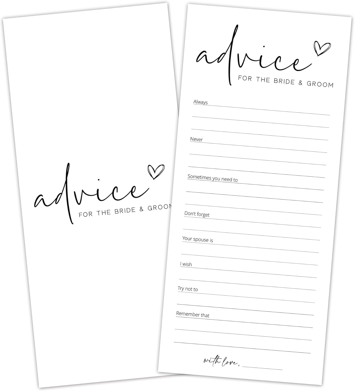 Bridal Shower Games, Advice for The Newlyweds, 25Pcs 4x9inch Minimalist White Double-Sided Bridal Game Cards, Wedding Shower Games for Guests, Engagement Bachelorette Party Supplies - A22