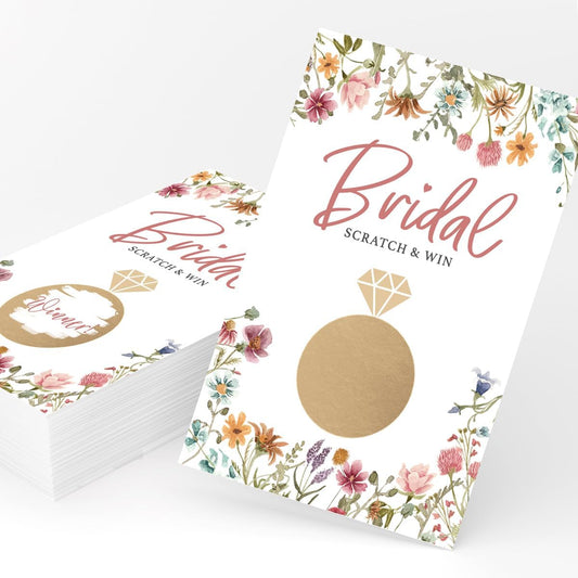 Printed Party Bridal Shower Games – Scratch Off Raffle Cards, Fun Wedding Shower Game, Love In Bloom Wildflower Design, 30 Cards & Stickers