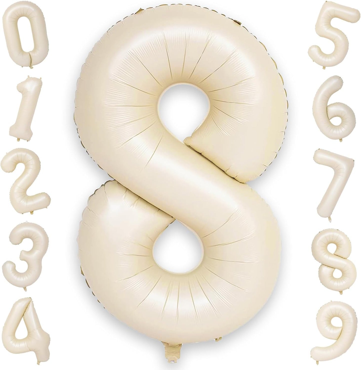 40 Inch Balloon Number 8 Beige, Large Foil Cream Number 8 Balloons Set 0-9 for Men Women, Self Inflating Digital 8 Helium Balloons for Boys Girls Birthday Anniversary Baby Shower Party Decorations