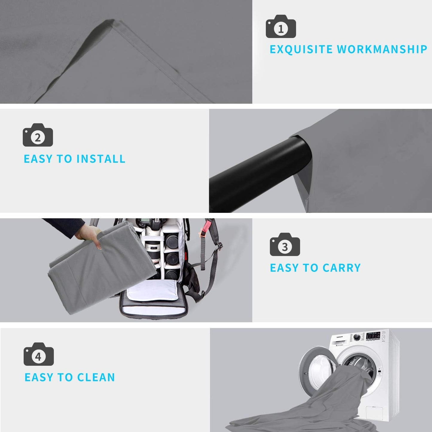 ISSUNTEX 10X10 ft/3X3 Meters Background Photo Backdrop, Photo Studio, Collapsible High Density Screen for Video Photography and Television-Gray