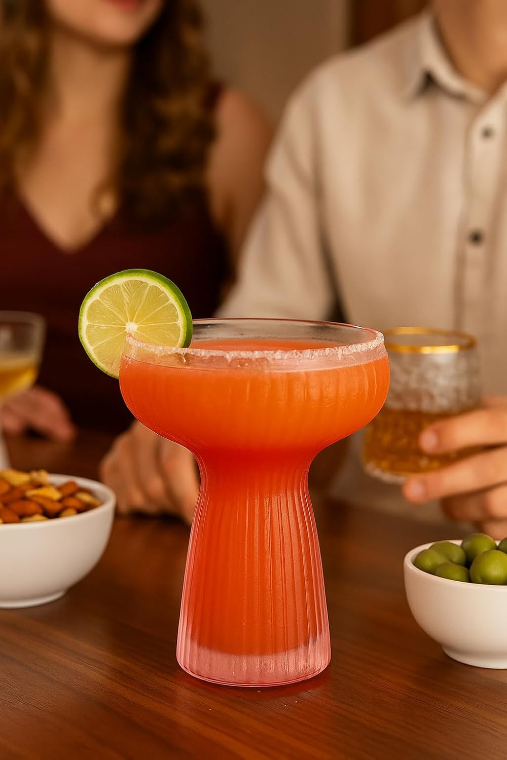 Lunara Clear Plastic Margarita Glasses, 11 oz, Set of 40, Disposable Party Cups for Cocktails (Pink Ripple Ribbed)