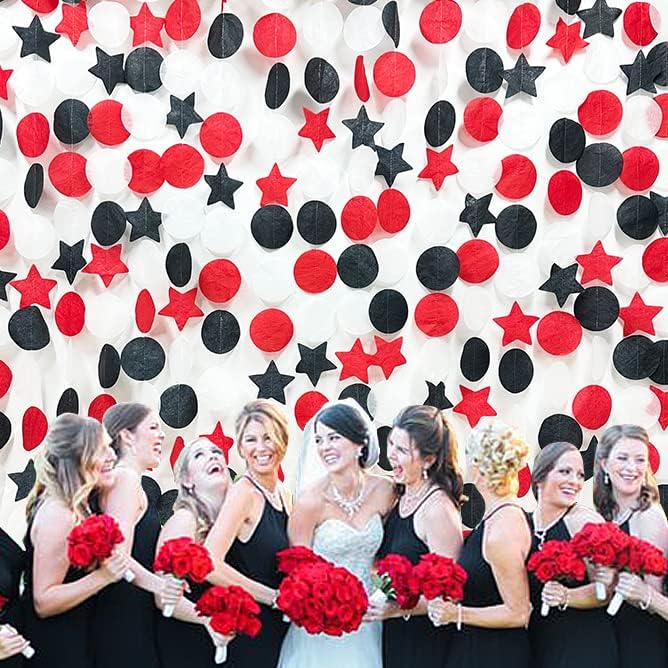 173 Ft Red Black and White Party Decorations Big Star Circle Dots Backdrop Streamer Garland for Graduation Birthday Engagement Wedding Bachelorette Baby Shower Casino Poker Pirate Theme Party Supplies