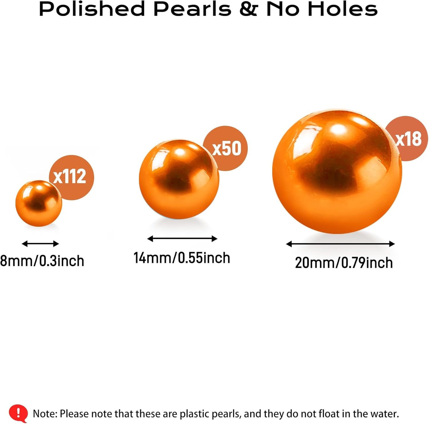 180PCS Orange Beads for Centerpieces Vases, No Hole Polished Pearl Makeup Beads Mixed 8/14/20mm Sizes, Pearl Vase Fillers Table Scatters for Party Wedding Decor