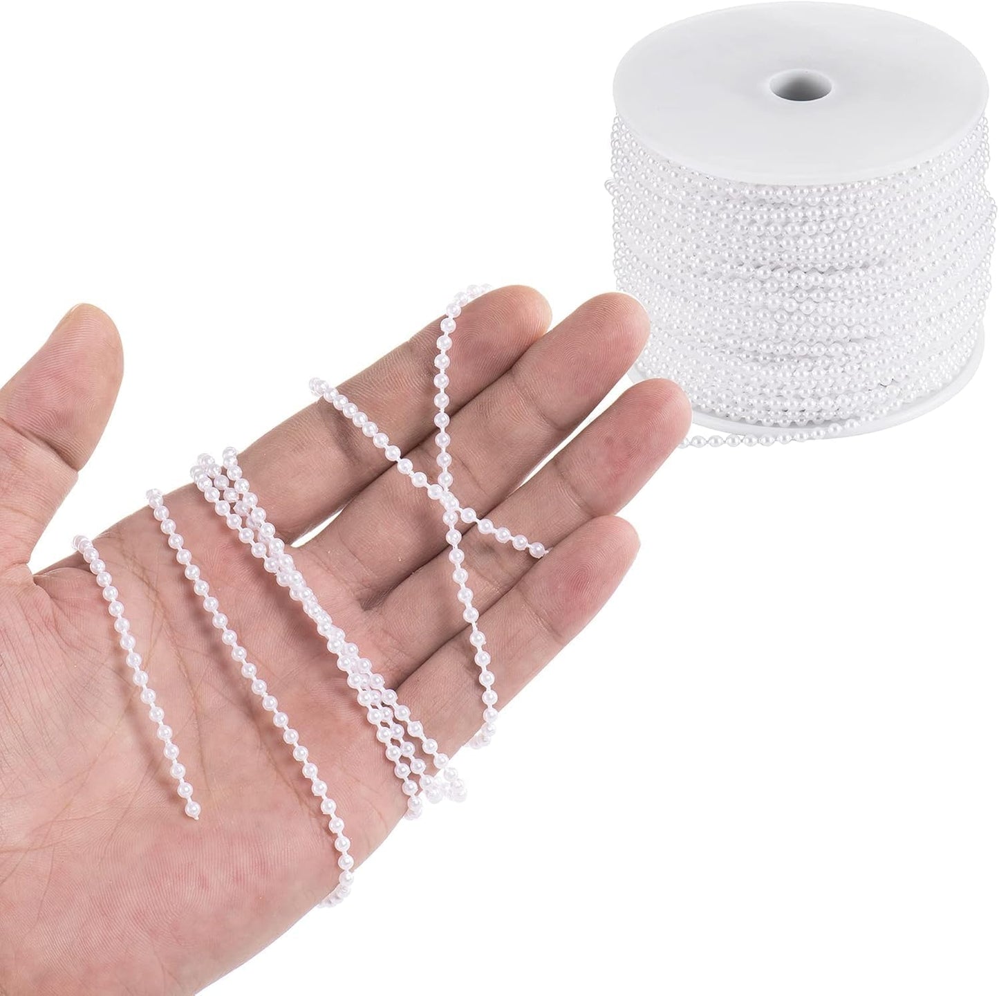 Craft String Pearls 3MM Pearl Bead, 99 Feet White Faux Pearl Garland Spool Roll Strand Wedding Party Decoration