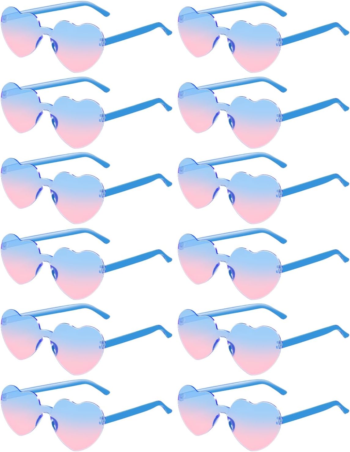 12 Pairs Heart Shaped Sunglasses for Women Colorful Glasses Fun Trendy Transparent Heart Sunglasses Party Favor (Gradient Pink Blue)