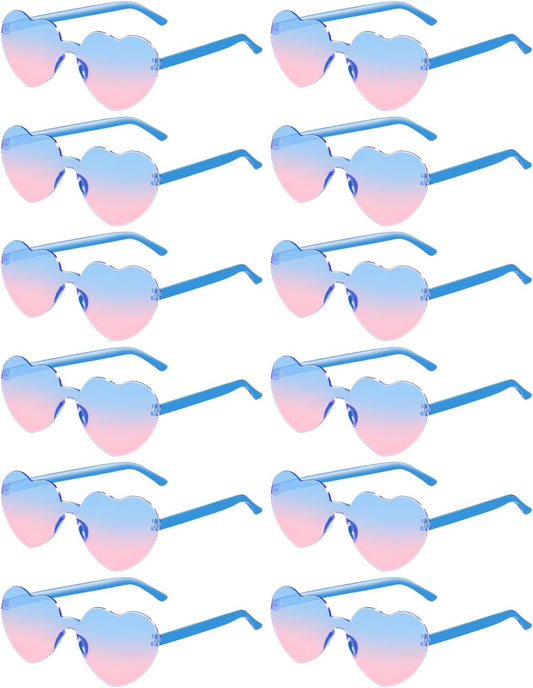 12 Pairs Heart Shaped Sunglasses for Women Colorful Glasses Fun Trendy Transparent Heart Sunglasses Party Favor (Gradient Pink Blue)