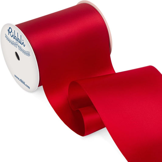 Ribbli Red Satin Ribbon 4 Inch Wide Red Ribbon for Wedding Chair Sash Grand Opening Ceremony Big Bows Gift Wrapping Floral Crafts Cake Decor-Double Faced Satin Continuous 10 Yards
