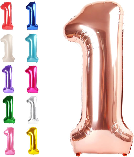 Rose Gold Number 1 Balloon 40 inch, Number 1 Birthday Balloons for Boy Girl, Rose Gold Foil One Balloon for 1st 10 11 12 16 18 Birthday Party, Anniversary Celebration Numbers Decorations