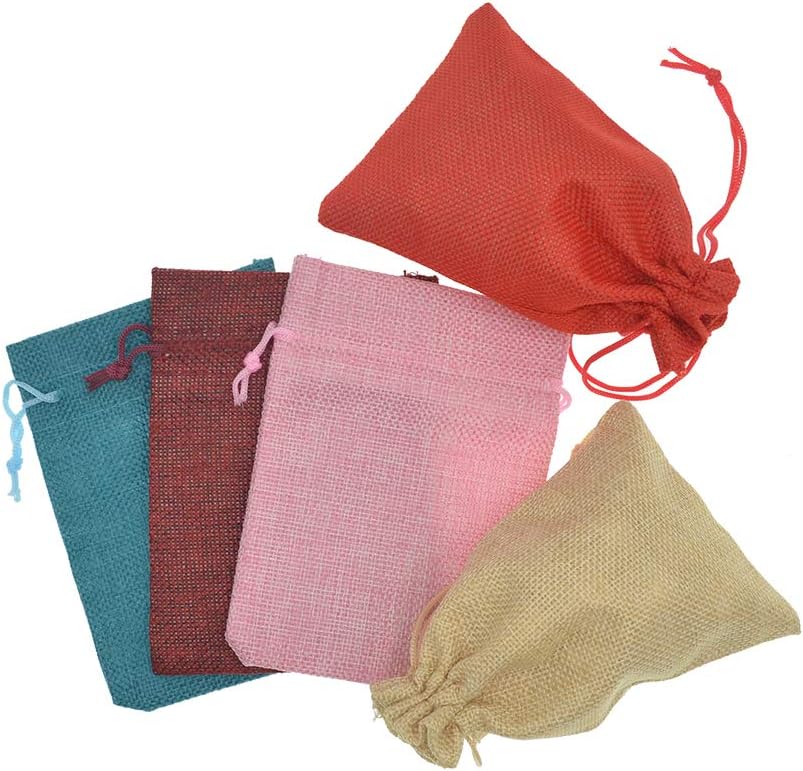 20Pcs Burlap Bags with Drawstring, Assorted Colored Small Jute Sacks Christmas Wedding Party Favor Gift Bags, Jewelry Candy Pouches 3.9 x 5.5 inch