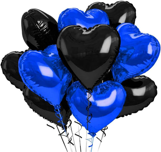12 pcs Black Blue Heart Foil Balloons,18 Inch Heart Shaped foil Balloon Love balloons for Wedding Decoration Party Birthday Valentines'Day decoration