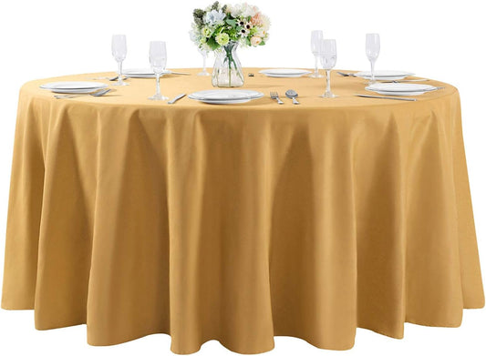 120 inch Round Tablecloth Washable Polyester Table Cloth Decorative Table Cover for Wedding Party Dining Banquet（120 inch,Gold）