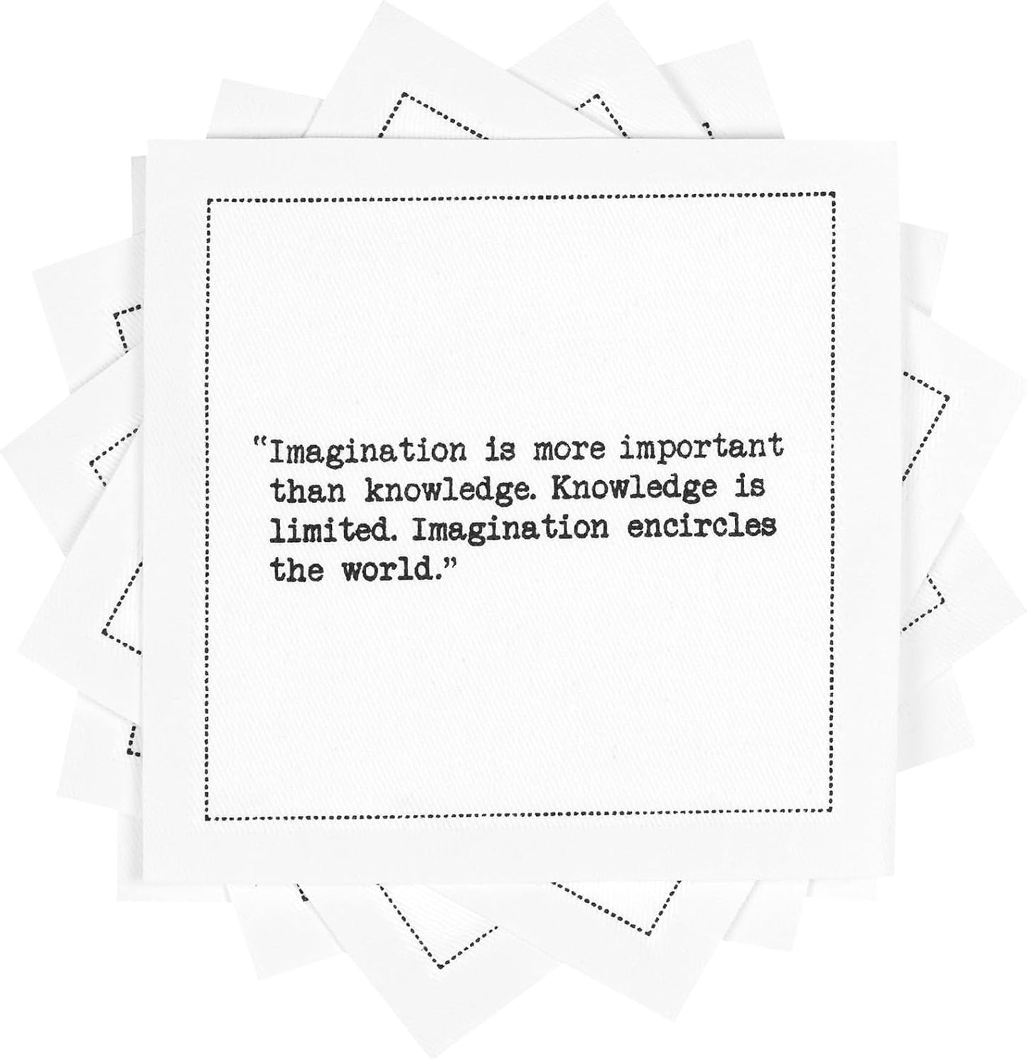 FIVE STAR NAPKINS Einstein Quote Napkins, White Cotton Cocktail Napkins, 50 Count, 4.5" x 4.5" - Disposable, Biodegradable & Recyclable