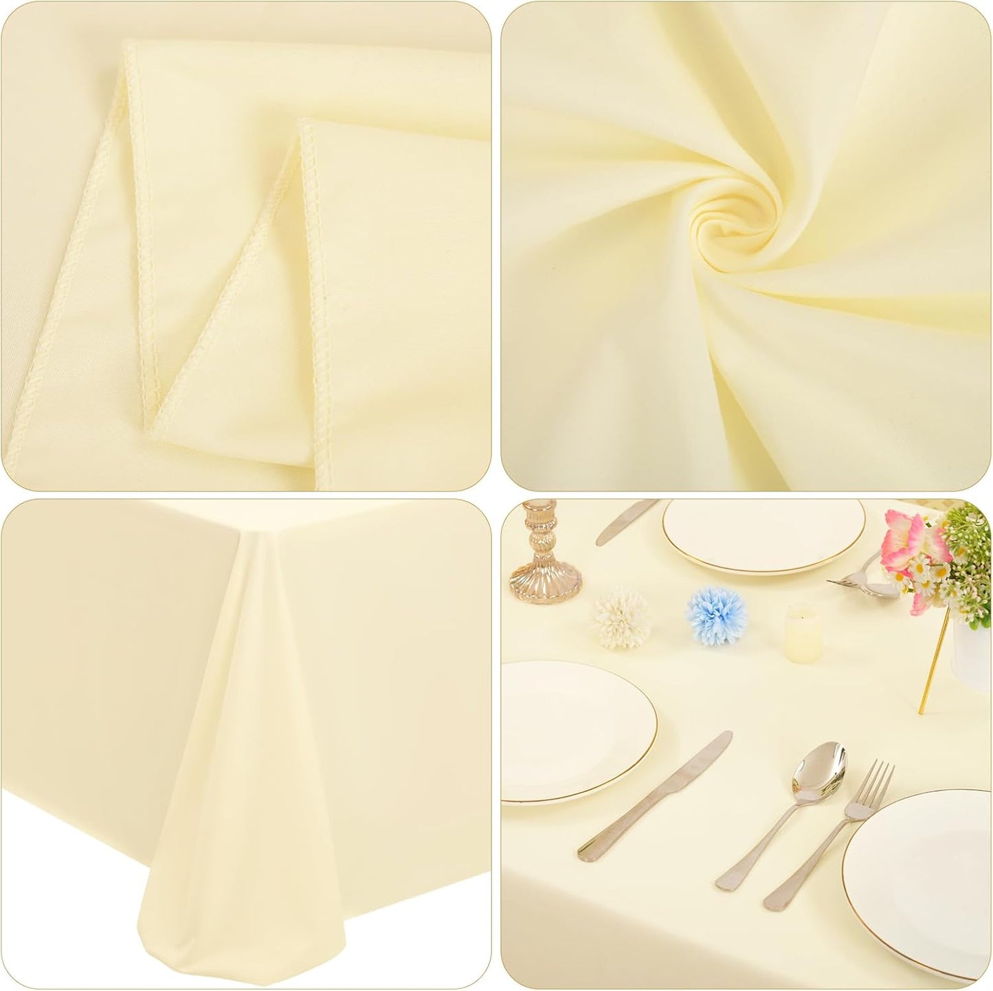 12 Packs 90 x 132 Inch Tablecloth, Beige Polyester Table Cloth for 6ft Rectangle Tables, Washable Fabric TableCover for Wedding Banquets Parties Buffet Dining Table