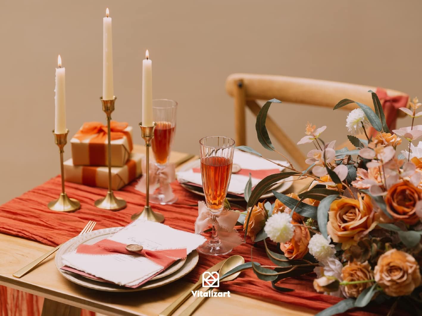 Vitalizart Fall Handmade Chiffon Silk Ribbon Fringe 1.5" x 21 Yd Terracotta Frayed Edges Ribbons for Wedding Invitations Bridal Bouquets Gifts Wrapping Crafts Holiday Party Decorations