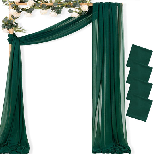 MLMC Emerald Green Wedding Arch Draping Fabric 4 Panels 29" x 20 FT Extra Long Gauze Drapes Sheer Backdrop Curtains 6.6 Yards Outdoor Drapery Panels for Wedding Ceremony Party Ceiling Decoration