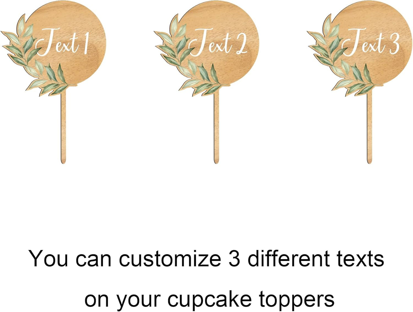 Custom Wedding Cupcake Toppers Personalized Cake Cupcake Decorations in Wood (36 PCS)