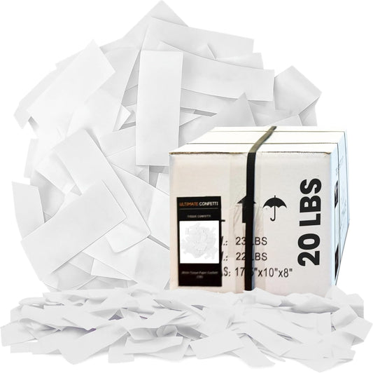 Ultimate Confetti, White Biodegradable Confetti - Rectangular Fluttering Tissue Paper Confetti for Cannon and Launcher use – Best for Gender Reveal, Parties, Concerts and Weddings - 20 lb, 320 oz