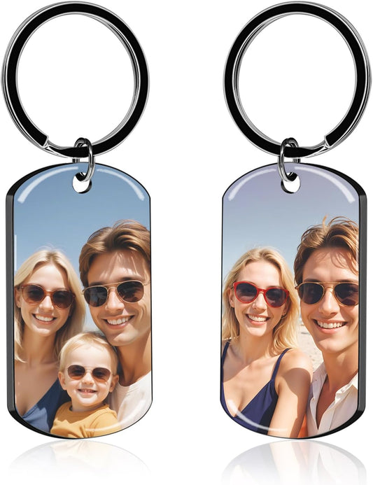 Custom Keychain with Picture - Personalized Photo LOGO Text Customized Key Chain for Boyfriend Dad Men Gifts