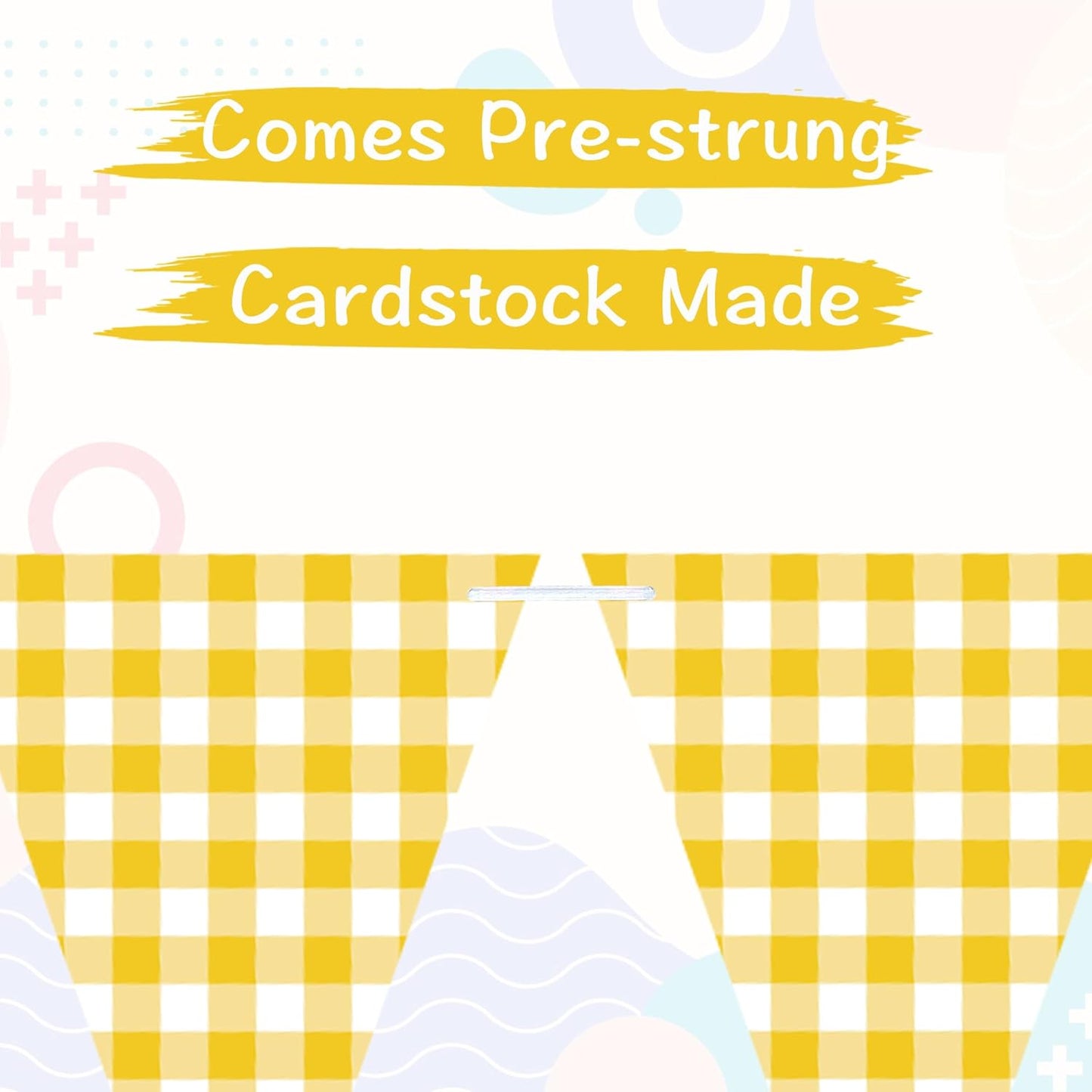 Yellow Gingham Banner for Picnic, BBQ Themed Party Decorations, Yellow and White Checkered Bunting Flag Garland for Lemon Wedding Baby Shower Birthday Party Supplies