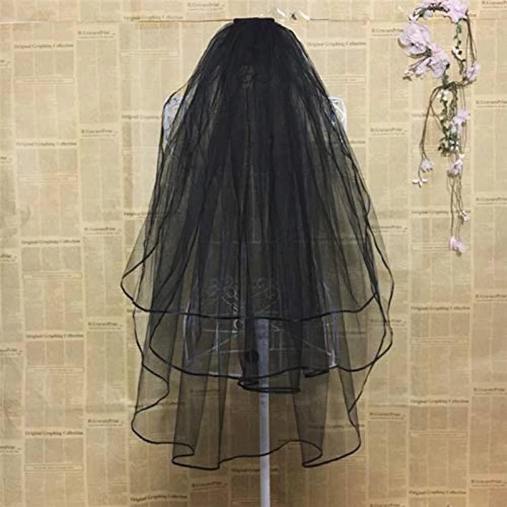 Women's Short Wedding Veils with Comb 3 Tier Halloween Tulle Bridal Veil
