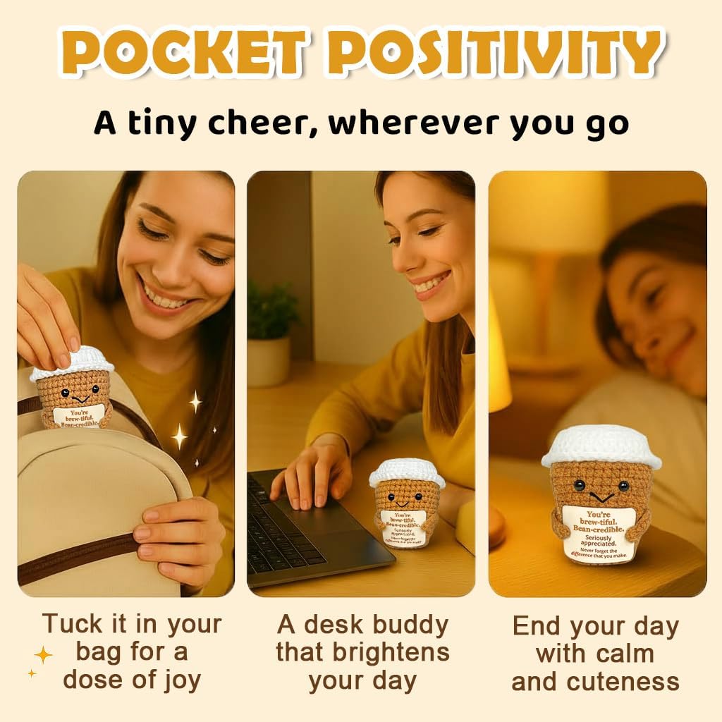 Coffee Lovers Gifts for Women, Positive Espresso Emotional Crochet Handmade Support, Small Appreciation Gifts for Coworker, Teacher Friends Thank You Gift