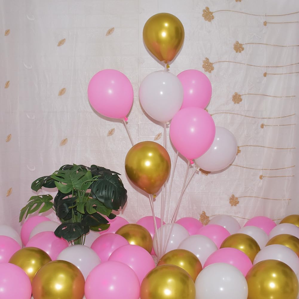 300 Pcs Pink Gold White Balloons 5 Inch Pink White and Metallic Gold Assorted Colors Latex Small Balloon for Valentine's Day Baby Shower Birthday Bridal Shower Wedding Party Decorations