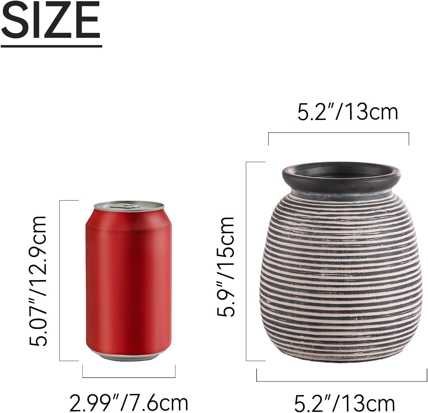 Ceramic Rustic Vase, Small Flower Farmhouse Vases Home Decor, 6“ Short Pottery Decorative Pampas Vase for Table Living Room Entryway Mantel Bookshelf Bedroom Bathroom Kitchen-Black