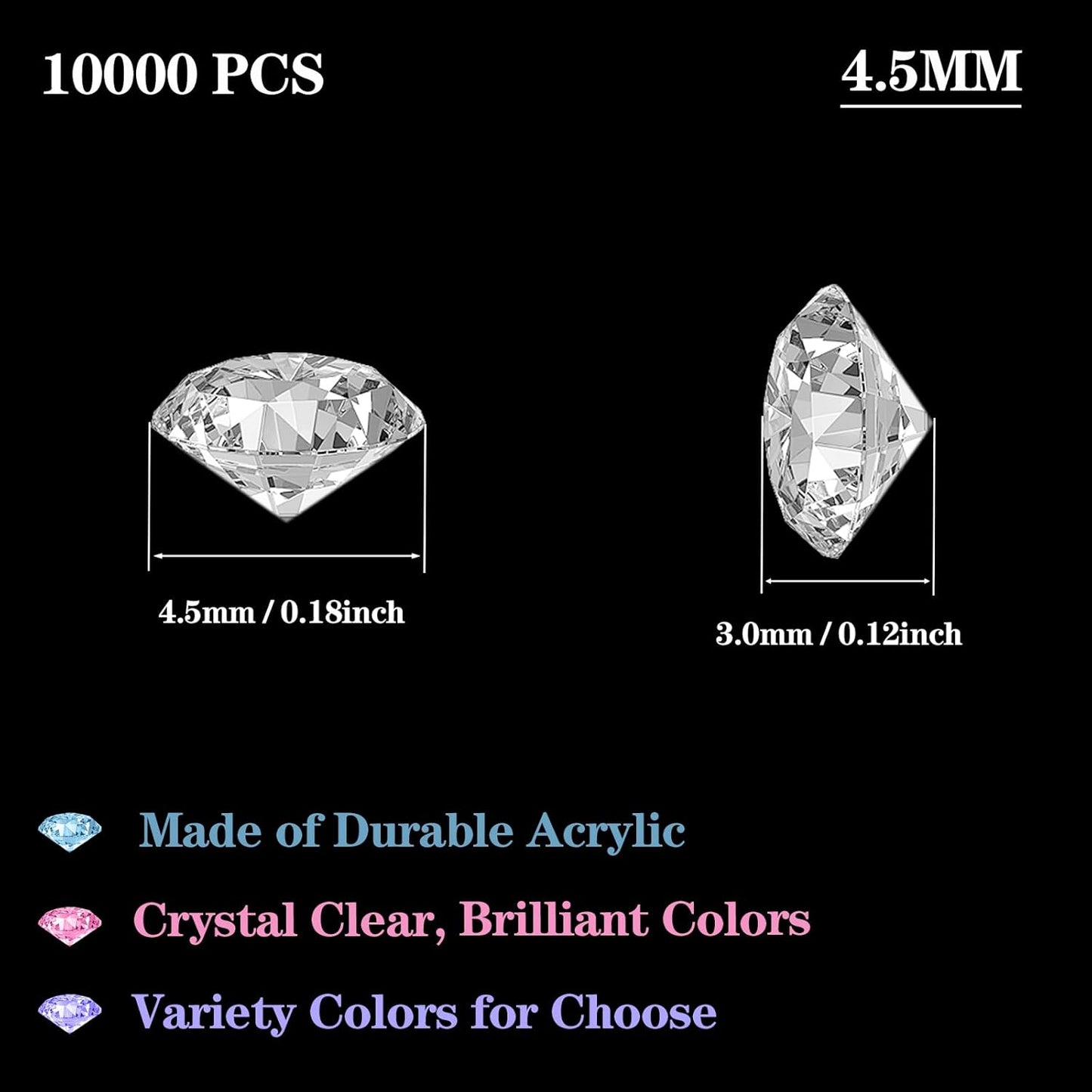 10000Pcs Crystal Acrylic Diamond Fake Gems Vase Filler, 4.5mm Faux Diamonds for Table Scatter Wedding Party, Bridal Shower, Birthday Decoration (Dark Blue, 4.5mm)