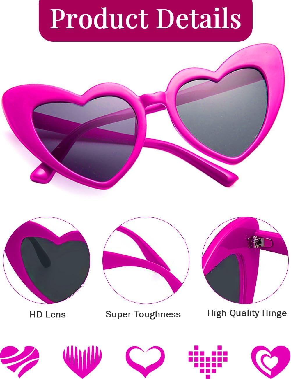 8 Pack Heart Sunglasses Vintage Cat Eye Heart Glasses Retro Bachelorette Bride Sunglasses Bulk for Women