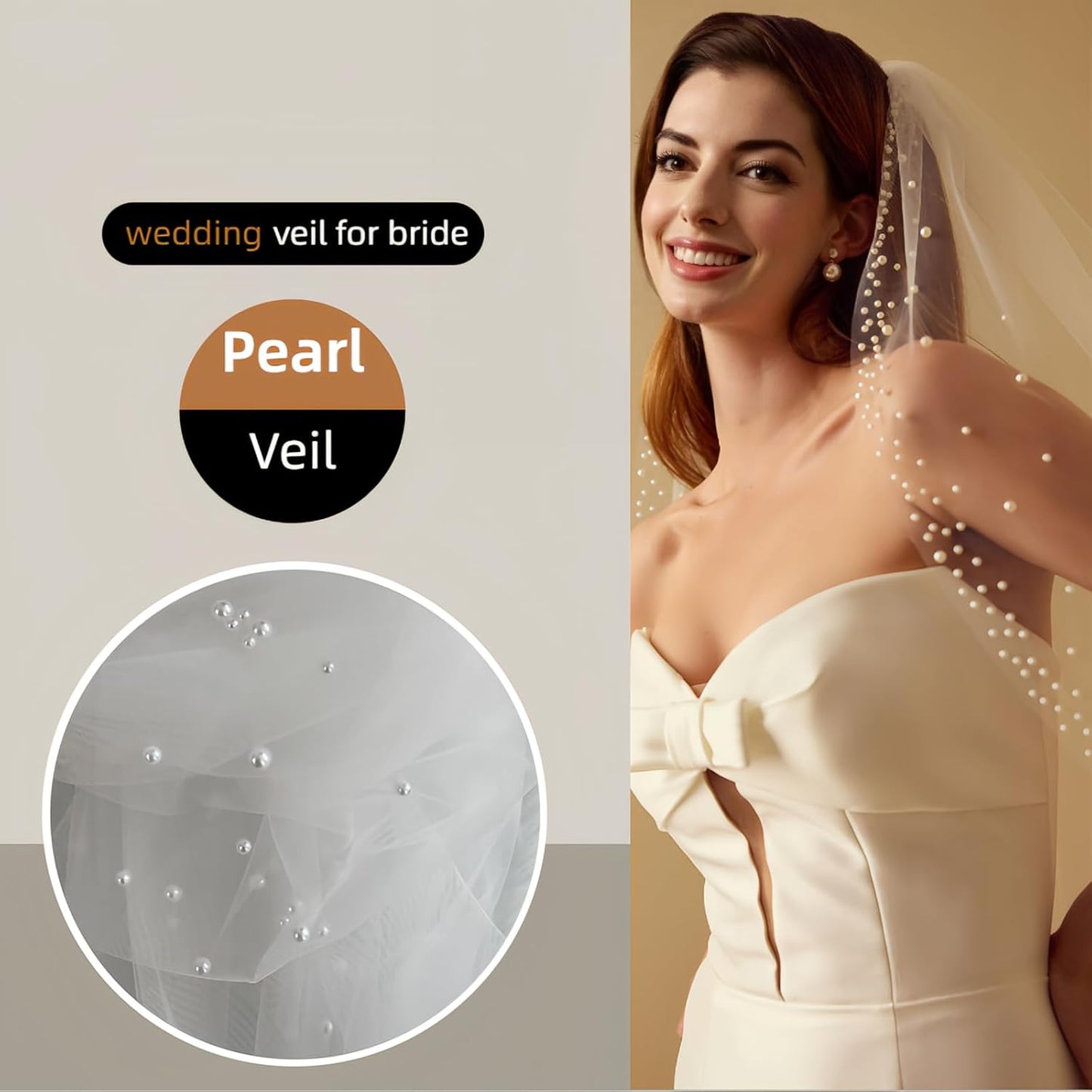 1 Tier Pearl Wedding Bridal Veil With Metal Comb Headband Decorations, Bride To Be Gift, Wedding