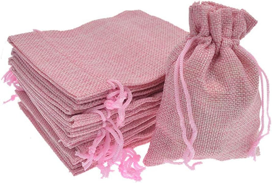 20Pcs Burlap Bags with Drawstring, Burlap Gift Bag Linen Jewelry Pouches for Christmas Wedding Favor, Party, DIY Crafts (Pink, 3.9 x 5.5 Inch)