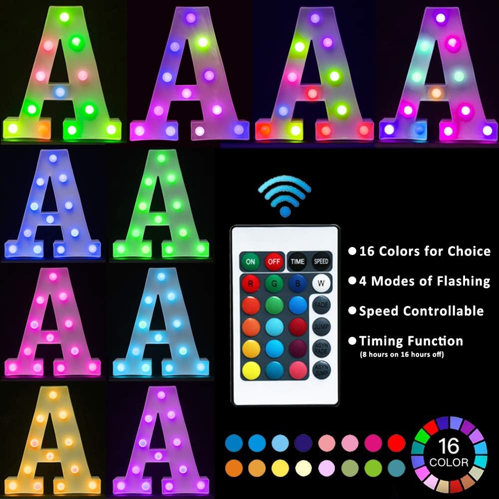 Pooqla Colorful Marquee Letters LED Light Up Letters with Remote, Party Birthday Letter with Lights Decorations for Classroom Room Dorm Home - Multicolor Letter Z