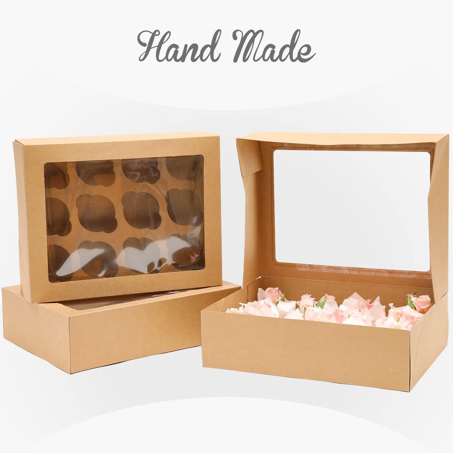 12 Cupcake Containers 20-Packs Brown 12 Count Cupcake Boxes with Window Cupcakes Carrier, 13"x10"x3.5"（Auto-pop up）