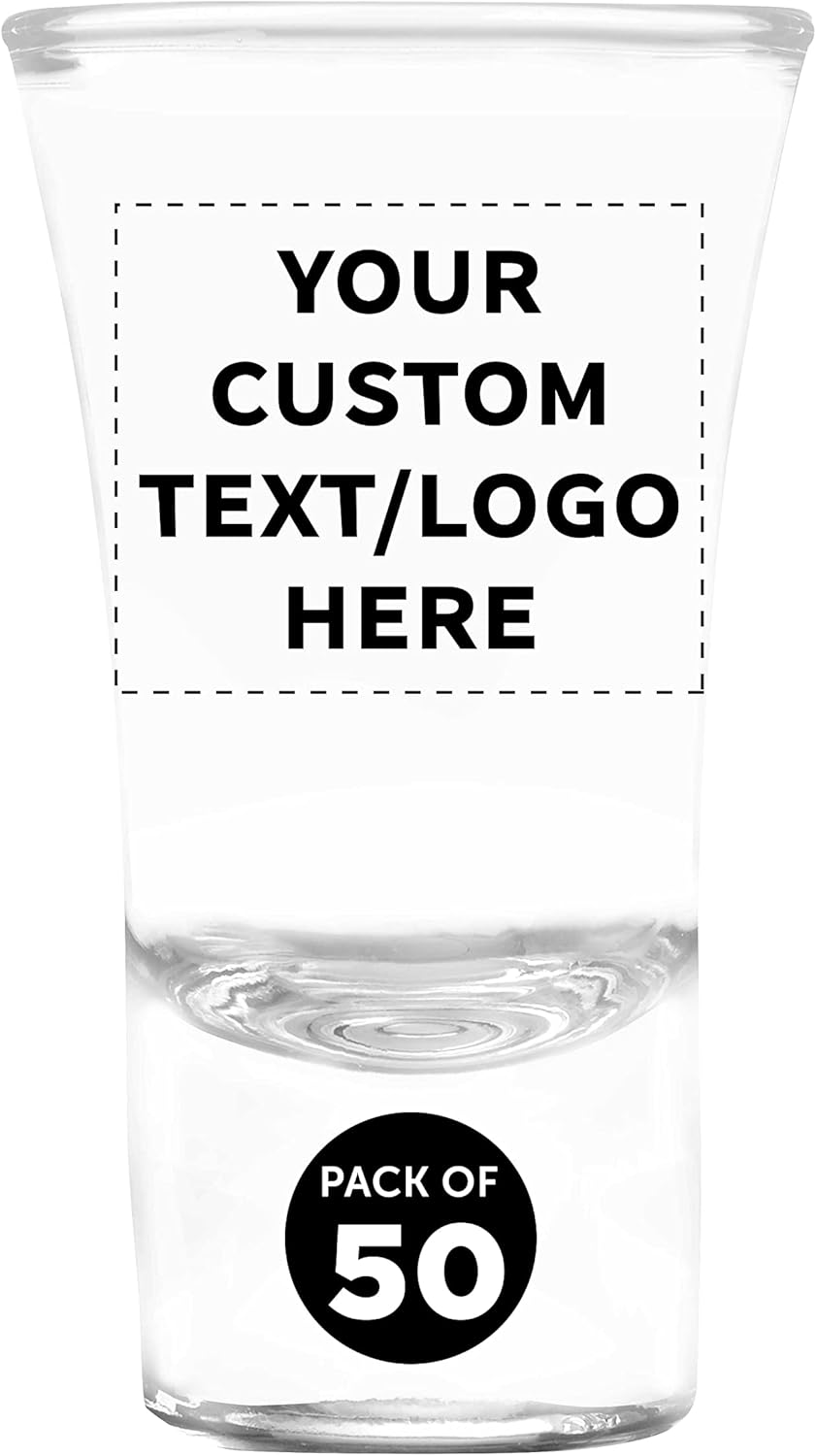 Custom 2 oz. Lord Shooter Etched Shot Glasses, 50 pack, Personalized Text, Logo, 21st Birthday Party, Lounge Glassware, Clear