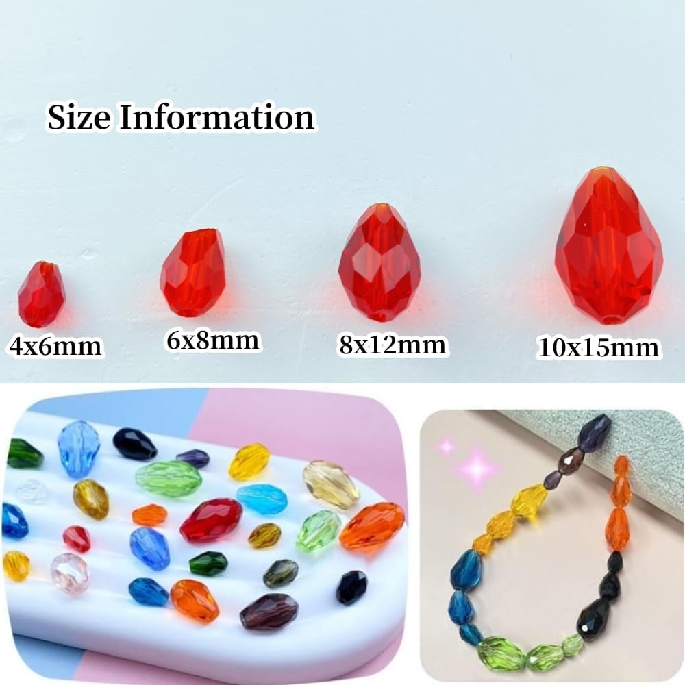 100pcs 8x12mm Teardrop Crystal Glass Beads Vertical Hole Faceted Glass Teardrop Spacer Beads for Bracelets Necklace Earring DIY Jewelry Making Craft(Red)