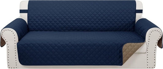 Reversible Oversized Sofa Covers Couch Cover Furniture Protector for Dogs Elastic Straps Water Resistant(XLSofa,Navy/Camel)