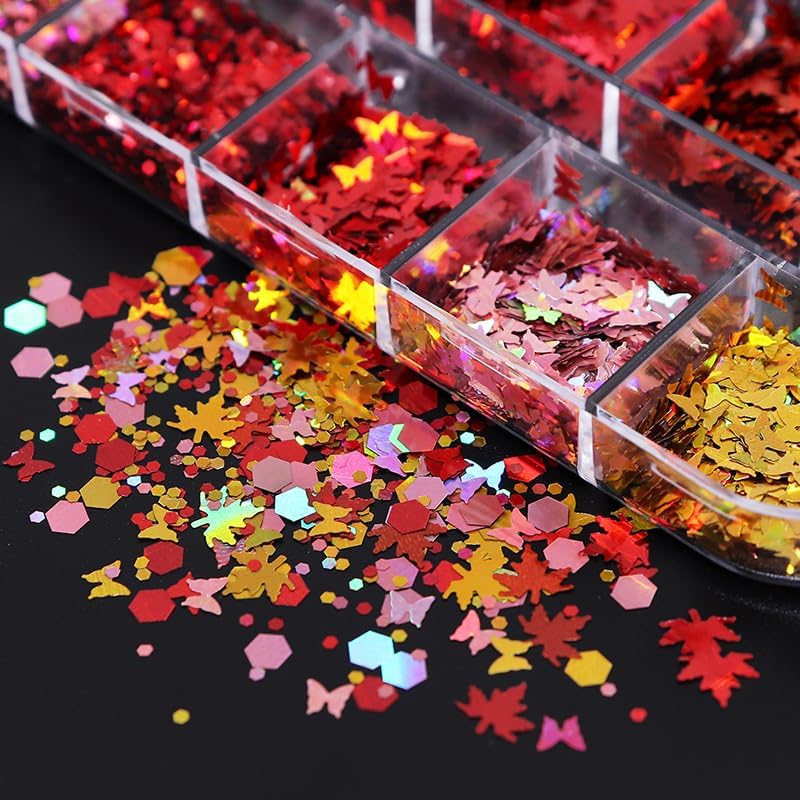 Maple Leaves Confetti,2000pcs Fall Leaves Party Table Decorations Scatter Foil Confetti for Autumn Harvest Thanksgiving Wedding Throwing Table Decoration Glitter Party Supplies (red)