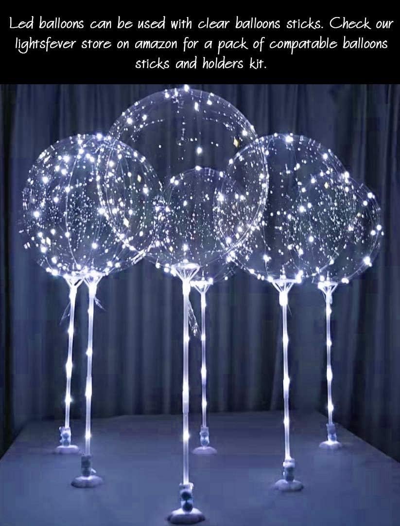 LED Light up Bobo Party Balloons kit 12 Pack-Clear 22 inchs white with Cell Batteries Included Great with Helium or air (cold white, 12 pack)