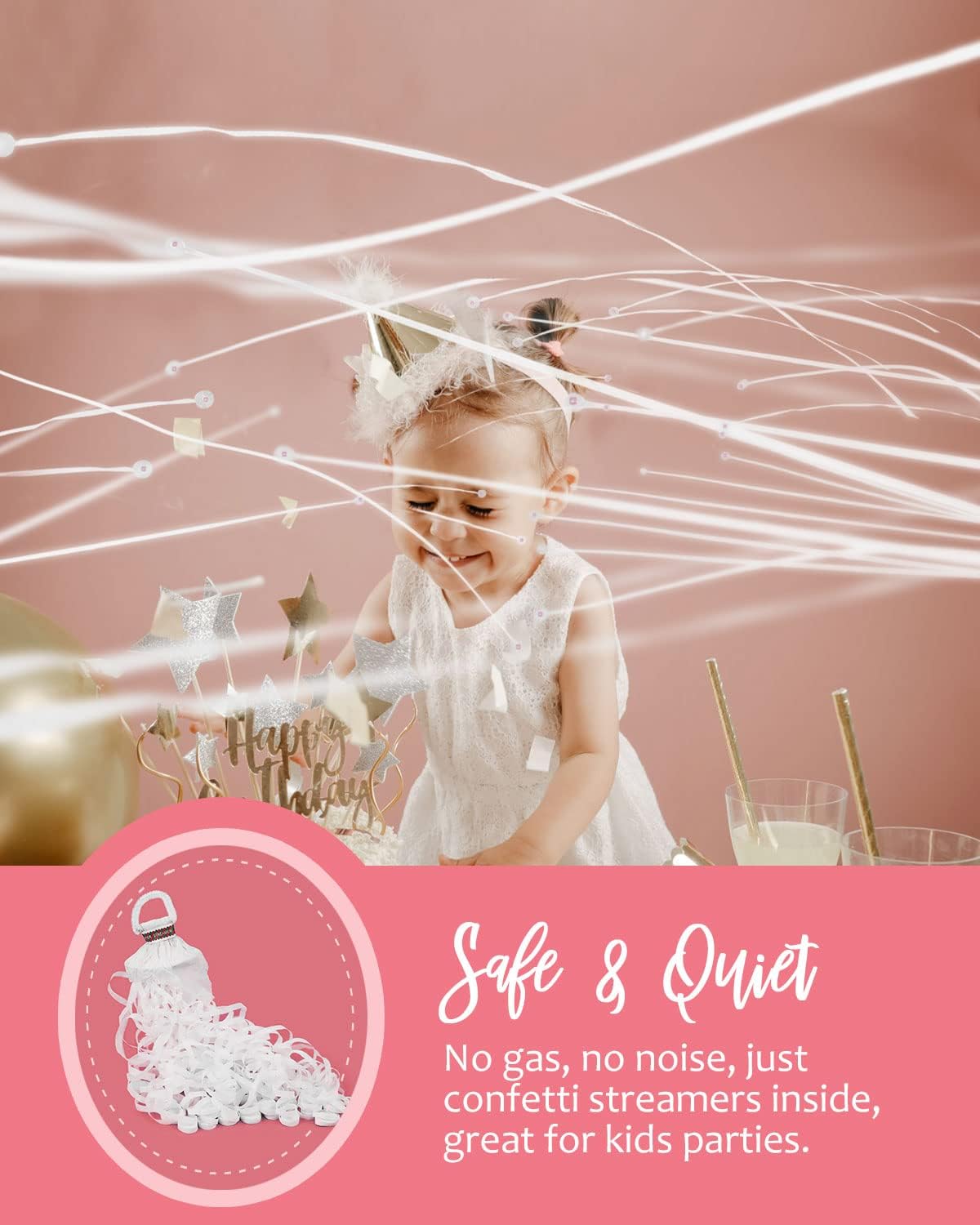 BATTIFE 10Pack Streamers Poppers - White Hand Throw Confetti Poppers, No Mess Paper Crackers for Birthday Wedding Party Celebrations, White