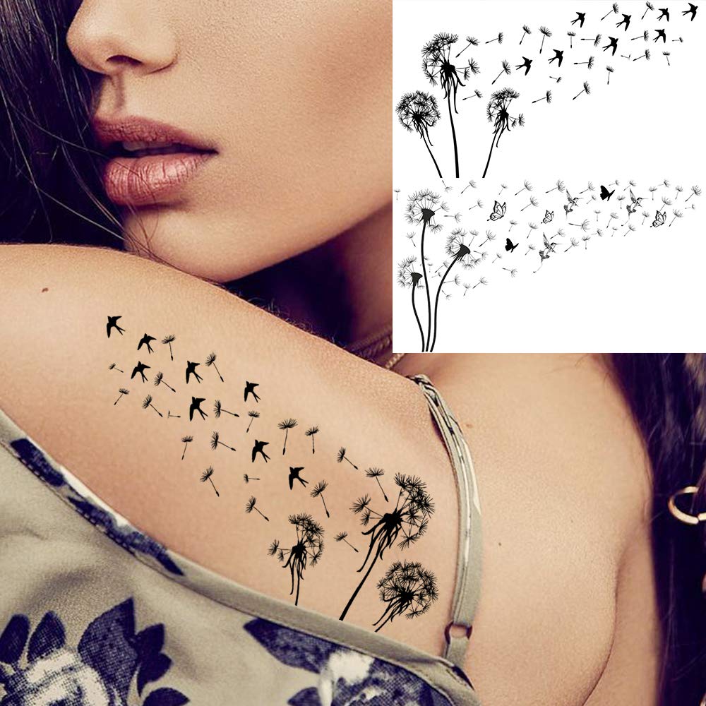 13 Sheets Beautiful Dandelion Temporary Tattoos For Women Realistic Flying Dandelion Birds Butterfly Fake Tattoos Flowers For Girls Kids Hand Wrist Neck Decoration Temp Tatoos Temporary Sticker