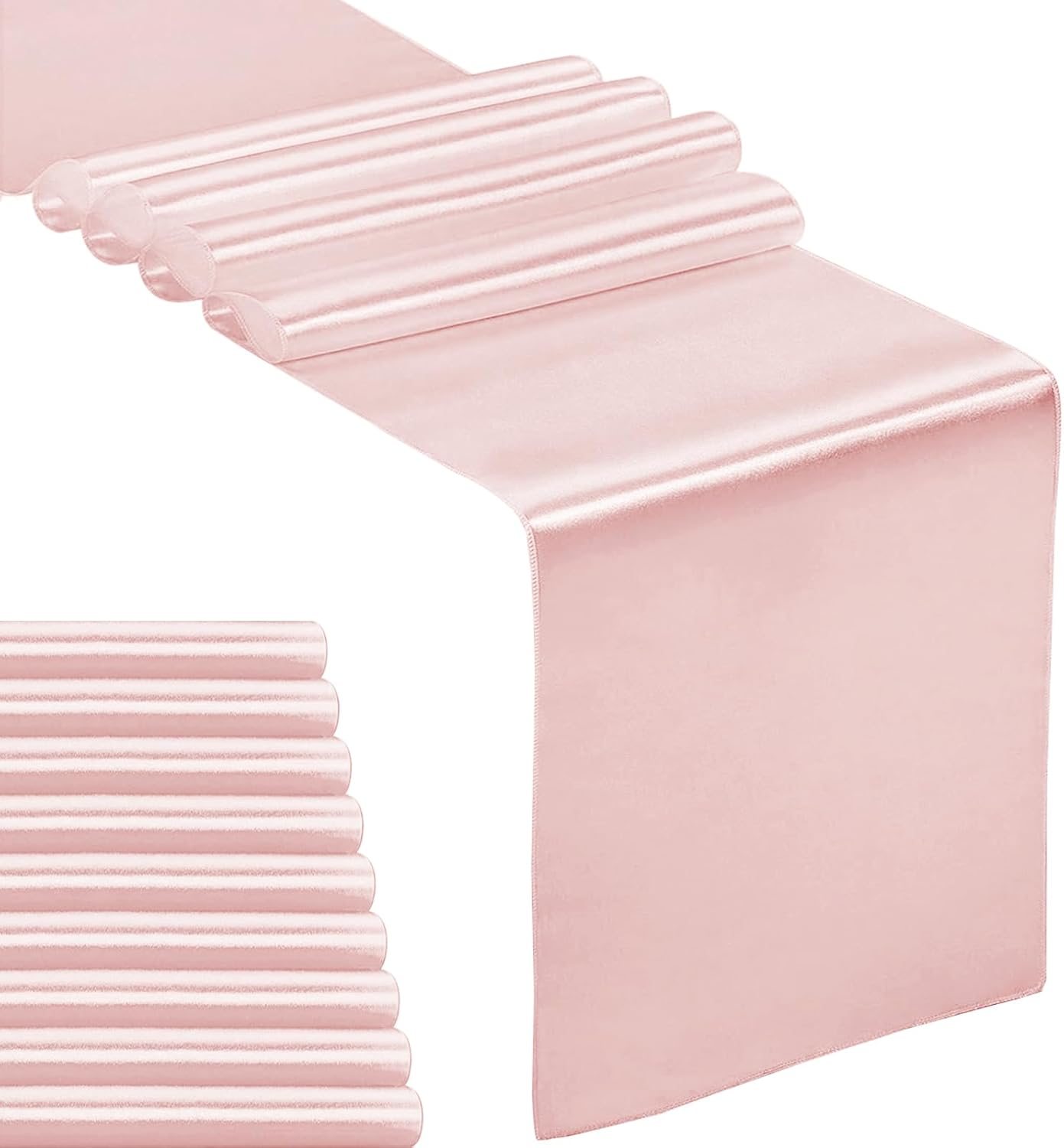 10-Pack Satin Table Runner Rose Gold 12 x 108 inches Long, Table Runners for Wedding, Birthday Parties, Banquets Decorations（10 Pack, 12x108 Inch, Rose Gold）