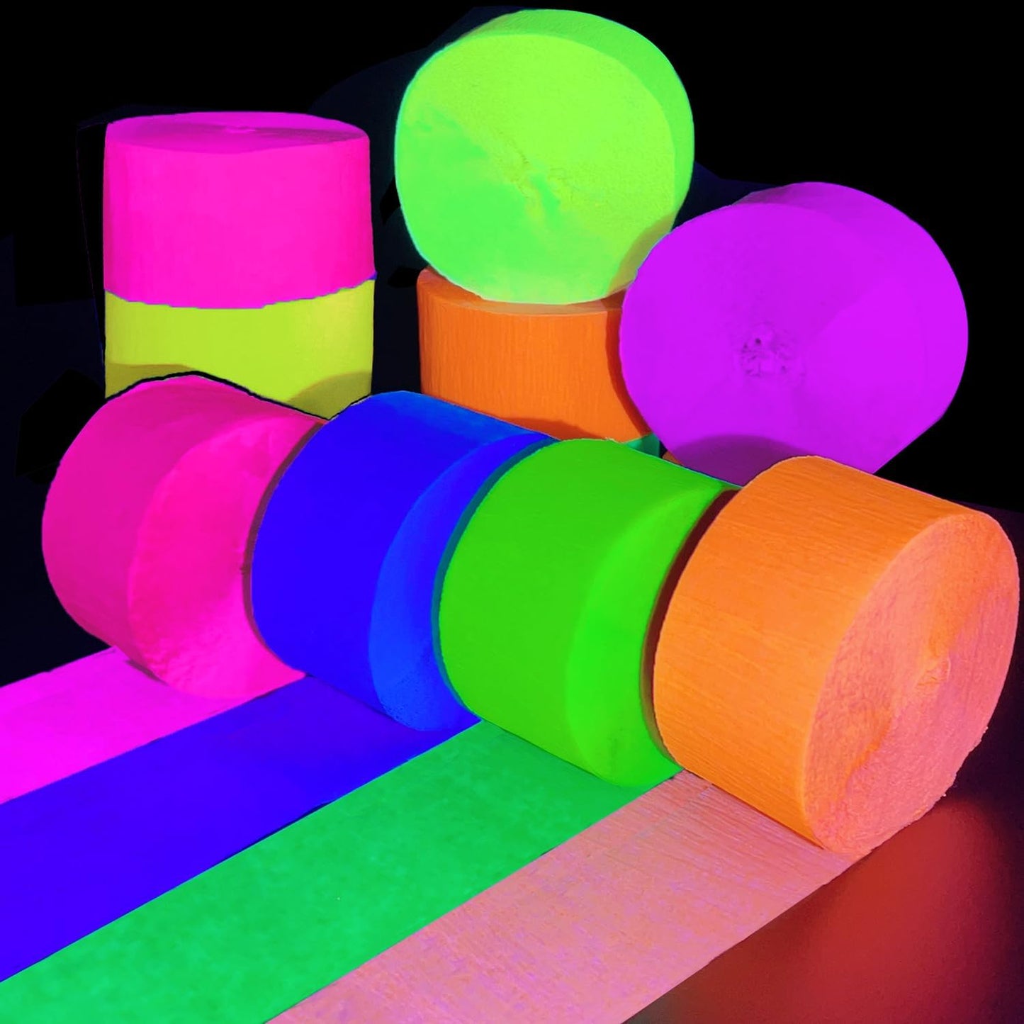 2016 feet Glow Party Neon Streamer Decorations Glow Crepe Paper Streamers UV Reactive Fluorescent Neon Paper Streamers Glow in the Dark Party Supplies and Decorations Wedding Birthday Blacklight Party
