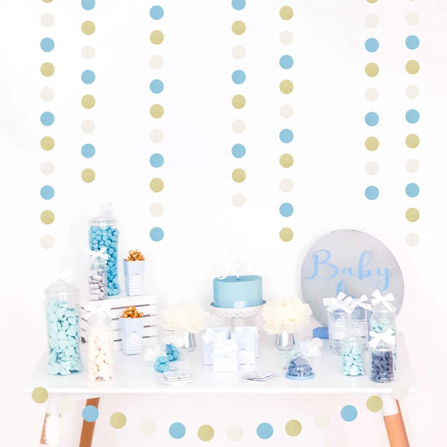 Light-Dusty Blue Beige-Gold Boho Party-Decorations - 64Ft Men Boy Birthday Paper Streamers Garland,Baby Bridal Shower Bachelorette Wedding Engagement Graduation Supplies Backdrop Decor Ouruola